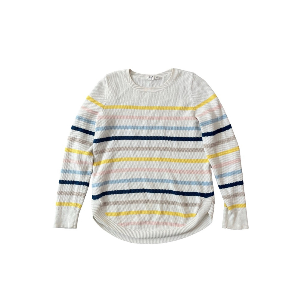 Women's GAP Striped Crew Neck Sweater S White Multi-color